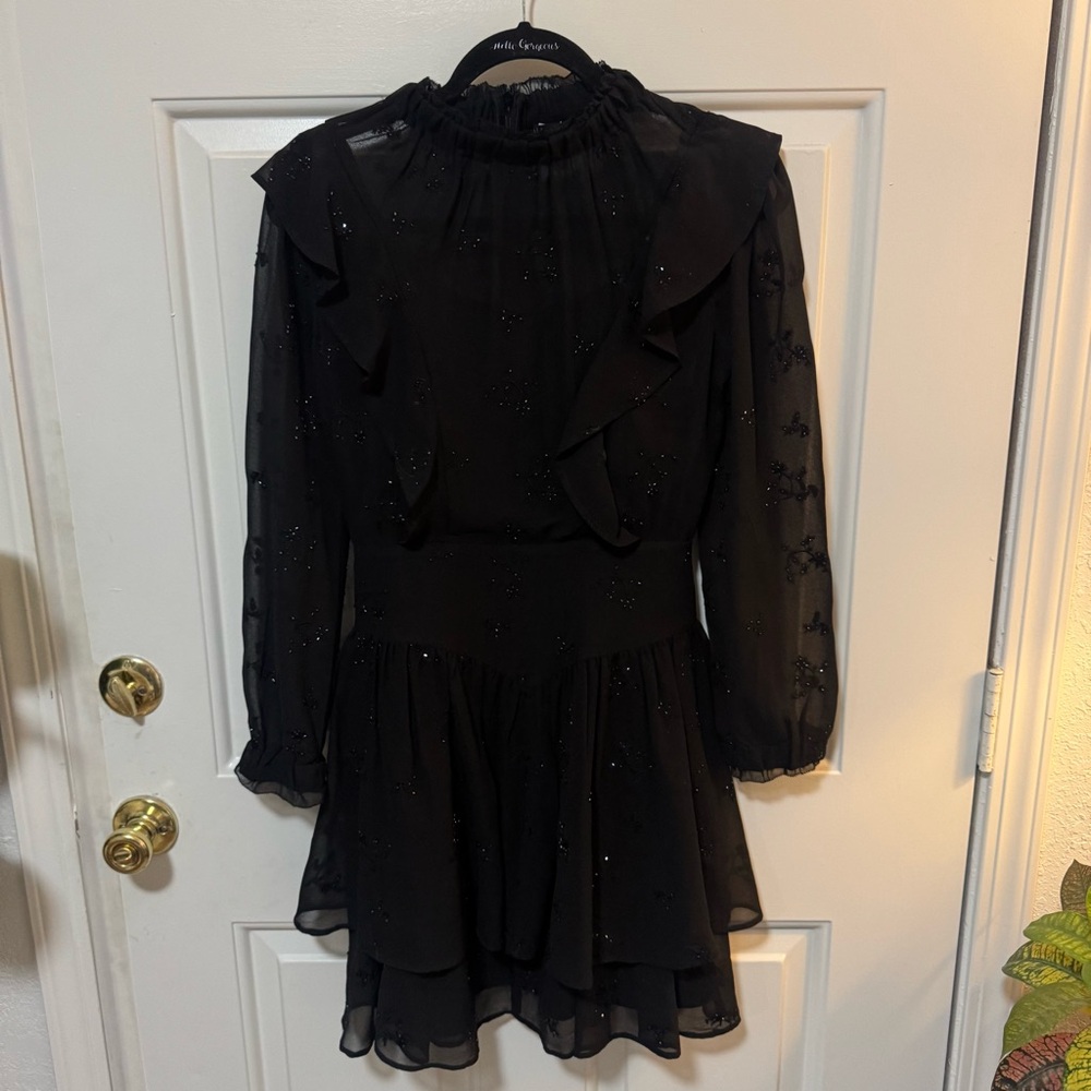 All Saints Aislyn Ditsy Dress Black Beaded Dress Size 00 - Picture 2 of 13
